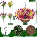 2 Sets Artificial Hanging Plants Flowers Basket Outdoor, Fake Hanging Plants 24 Pcs Flowers for Porch Patio Garden Home Decor for Mothers Day Memorial Day Spring Summer (Red, Purple, Yellow, Rose Red)
