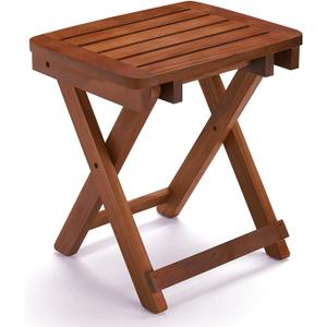 URFORESTIC Portable Shower Bench-Bamboo Folding Shower Stool Seat Chair Fully Assembled-Hold Up to 500 LBS