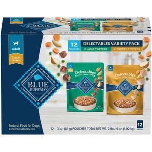 Blue Buffalo Delectables Natural Wet Dog Food Topper Variety Pack, Lamb & Turkey Dinner 3oz (12 Pack - 6 of Each Flavor) (EXP 12/14/27)