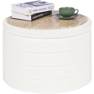 PINPLUS Round Ottoman with Stroage, Boucle Storage, Foot Stool Foldable Coffee Table Ottoman for Living Room, Bedroom, Dorm (White) (22.05"D x 22.05"W x 15.75"H)