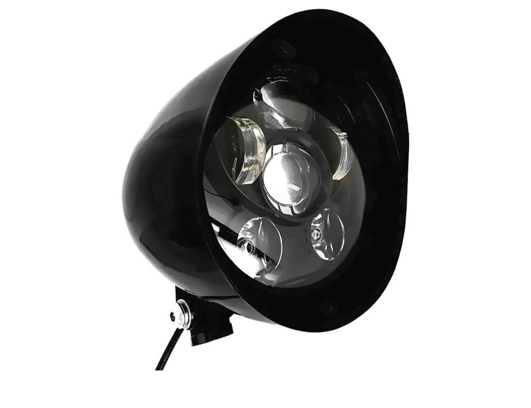 FATECIM 5.75" LED Motorcycle Headlights w/Aluminum Visor Clear Lens 5 3/4 inch Bullet Vintage Lamp for Harley Sportster Dyna Softail Bobber Chopper Honda Yamaha Suzuki Kawasaki Custom Black
