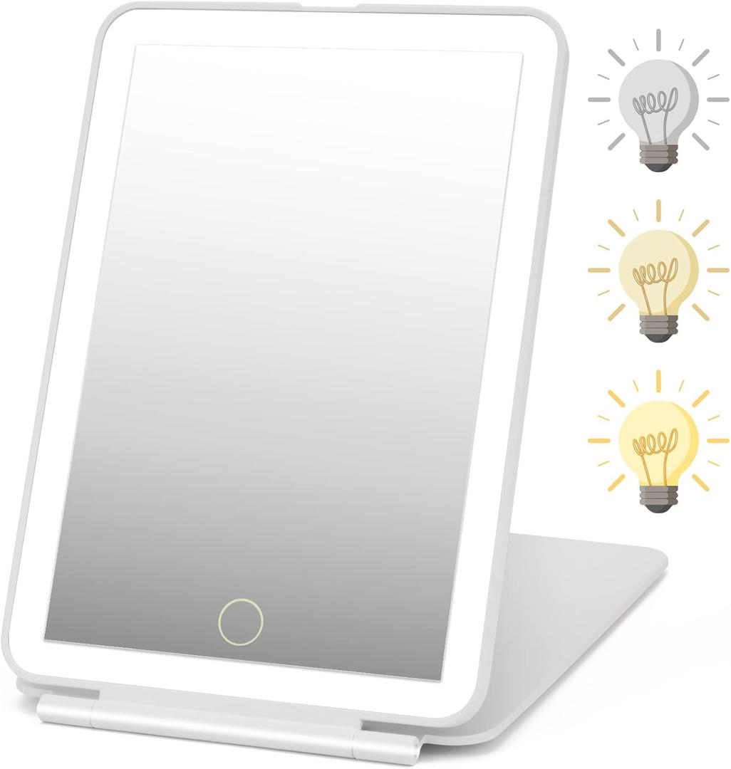 DenCert Rechargeable Travel Makeup Mirror 72 LED Lighted Compact Slim Vanity with Lights 3 Lighting Modes Dimmable Touch Screen (White),(DenCert)