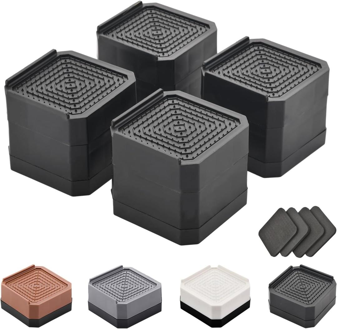 Bed Risers Furniture Risers Heavy-Duty Rectangular Adjustable Block Lift to 3 inches and 4.3 inches Desk, Sofa, Chair Legs, Refrigerator, Washing Machine Support up to 4000 pounds (Two Layers 3 Inches, Black)
