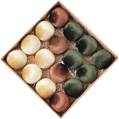 Velvet Ornaments for Christmas Tree 16 Pack 3.15" Velvet Christmas Ball Set, Luxurious Holiday Tree Ornaments for Home Decor, Coffee Dark Green