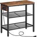 HOOBRO End Table, 3-Tier Narrow Side Table with Charging Station, Nightstand with 2 Flat or Slant Adjustable Shelves for Small Spaces, Living Room, Bedroom, Rustic Brown and Black BF23UBZ01G1, 11.8"D x 23.6"W x 23.6"H