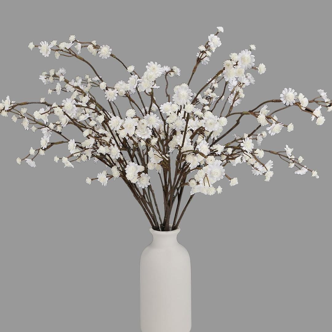 Geegoods Artificial Baby Breath Flowers, 10 Long Stem White Faux Branches for Tall Vases, Real Touch Indoor Home & Table Centerpiece Decor