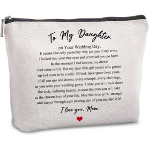 Wedding Gift for Bride from Mom Bridal Shower Gift Travel Makeup Bag Bridal Gifts for Bride Keepsake for Daughter from Mother to My Daughter on Your Wedding Day