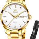 OLEVS Mens Gold Watches Waterproof Stainless Steel Lightweight Watch with Date Classic Luxury Dress Watch for Men Gold White Blue Green Dial