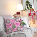 Chinoiserie Porcelain Christmas Tree Lumbar Pillow Covers 18x18 Set of 2 Chinoiserie Pillow CoverPink Bow Chinoiserie Christmas Wreath Pillow Covers for Home Sofa Livingroom (Color-05)