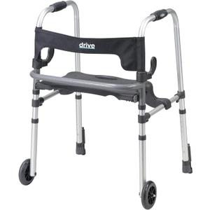 Drive Medical 10233 Clever Lite LS Adult Walker Rollator with Seat and Push Down Brakes, 300 lbs Weight Capacity, 5" Fixed Front Wheels, Easily Folds with Patented Dual-lever Side-paddle Release