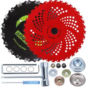 PLAXNS 9" x 36 Teeth Carbide Tipped Blades & 9" x 20T Chainsaw Tooth Cutter,Round Chainsaw Tooth Brush Blades with Universal Adapter Kit, fit for Brush Cutter, Trimmer, Weed Eater