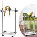 Tandefio Parrot Stand Bird Play Stand 21.65 x 15.35 x 27.95 Inches Large Metal Stainless Steel Bird Playstand Adjustable Height Perch with Universal Wheels and Feeding Bowls