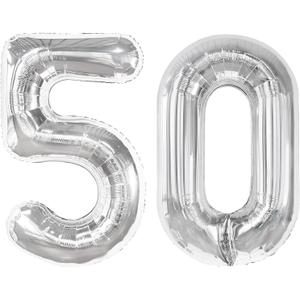 Silver Number 50 Balloon 40 inch, 50 Number Balloons, 50th Silver Birthday Decorations for Girls Boys Kids, 50 Year Old Women Men Silver Party Supplies