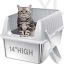 Stainless Steel Litter Box with Lid, Extra Large Metal Litter Box Pan with Scoop for Cats High Sided, Non-Sticky, Anti-Urine Leakage, Easy Cleaning (23.6"x16"x14", Light Grey)