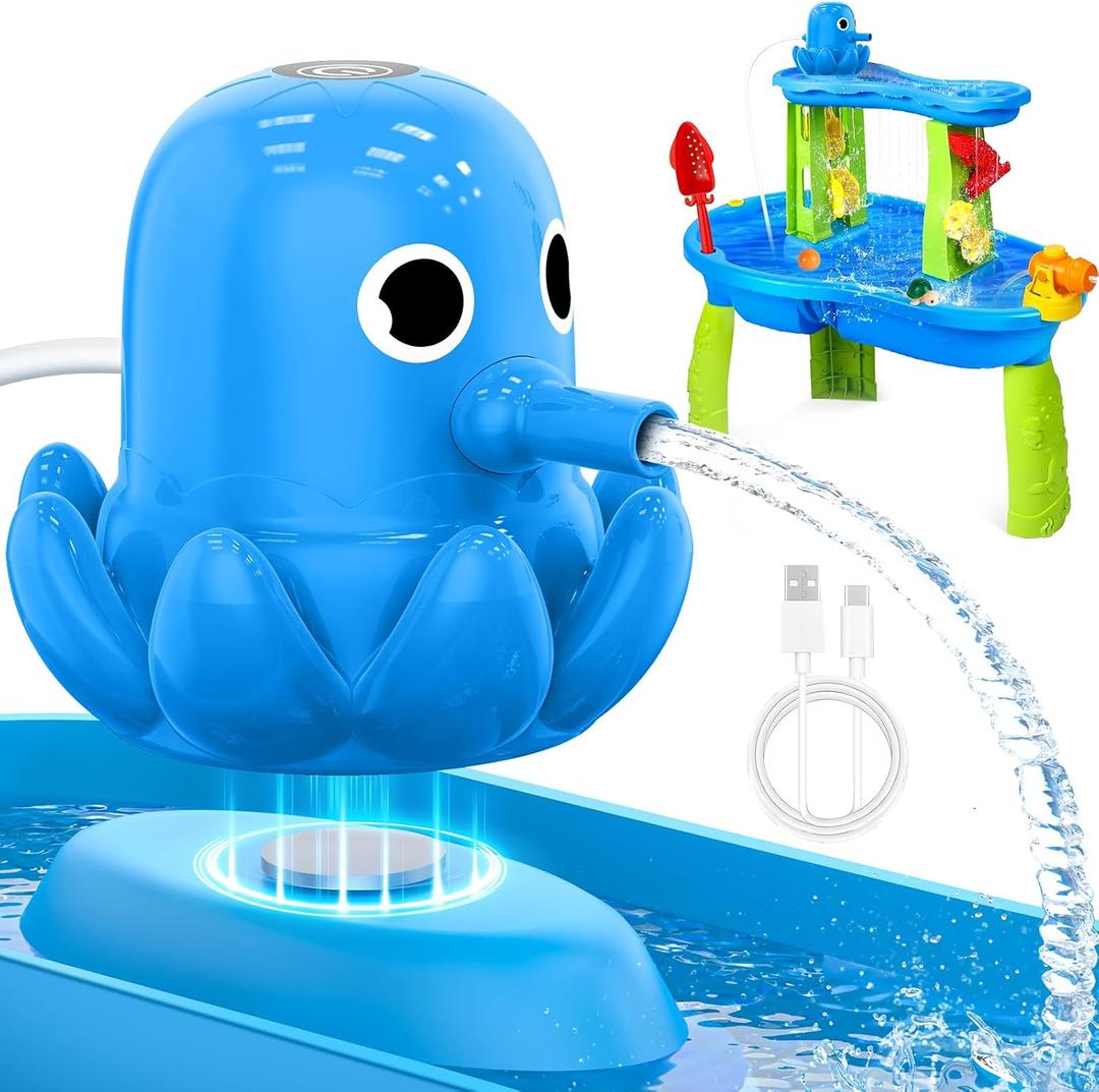 Water Table Pump, Magnetic No-Drill Rechargeable Battery Powered Continuous Flow Water Pump, Fits Water Tables & Step 2, Cordless Pump Toys, Outdoor Water Play Accessories for Kids & Toddlers, Blue