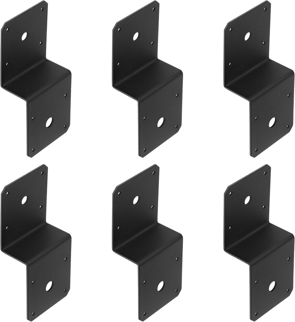 6 PCS Black Post to Beam Z Tie Plate,Deck Joist Tie Plate Fit 2x4 Cross Joist and 4x4 Post,13 Gauge Metal Joint Corner Brace for Roofing Trusses Wood Timber Connectors