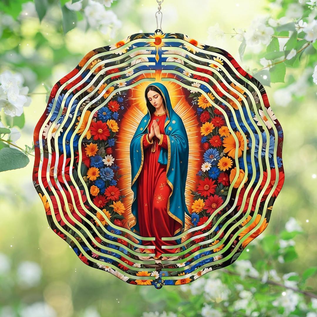 FLAGWIX Christian Gifts for Women Faith - Virgen de Guadalupe 3D Stainless Steel Metal Wind Spinners 12 in - Our Lady of Guadalupe Wind Spinner Outdoor, Religious Gifts for Mom Grandma (Vibrant Colors - Mother Mary)
