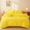 FOPPA Fluffy Comforter Cover Set King- Ultra Soft Plush Yellow Bedding Sets 3 Pieces (1 Fuzzy Duvet Cover + 2 Faux Fur Pillow case) Bed Set (Yellow, King)