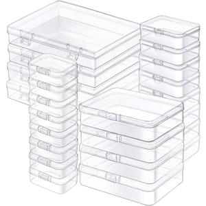 24 Pack Mixed Sizes Rectangular Mini Plastic Containers Clear Plastic Storage Boxes with Hinged Lids and Labels Empty Beads Organizers for Small Items Art Craft Jewelry Projects
