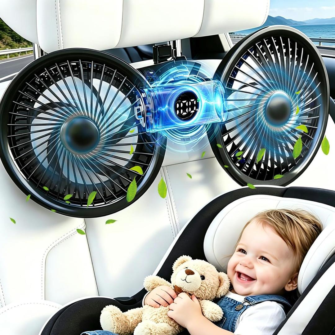Rechargeable Car Backseat Fans for Backseat for Kids, Car Back Seat Fans for Car Kids Backseat