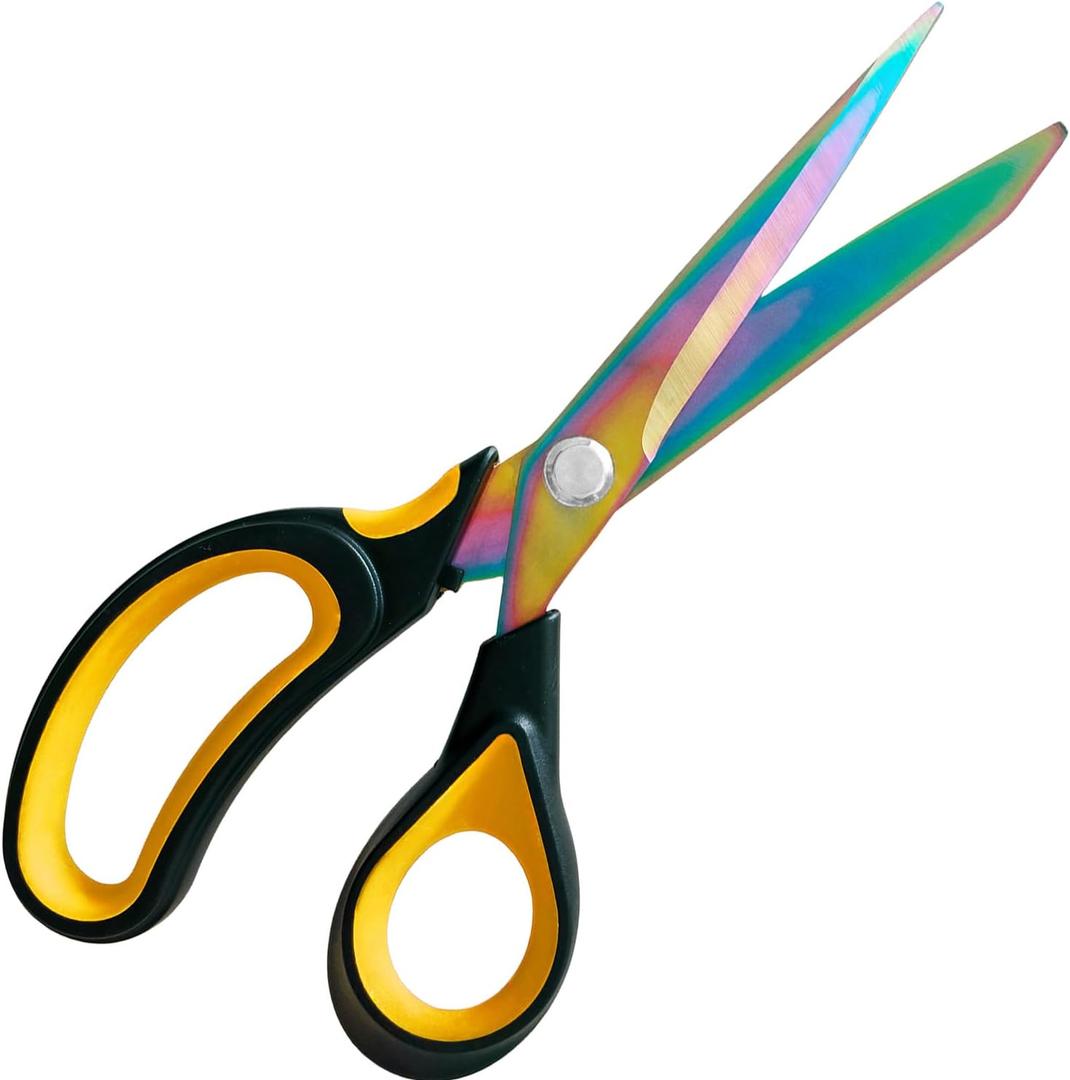 Scissors All Purpose, 9.5 Inch Premium Stainless Steel Scissors Heavy Duty Titanium Coating Sewing Fabric Scissor Cutting Fabric Leather, Hand Cutting Tools for Office, Home, School, Sewing and Crafts (Yellow)