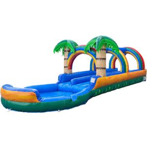 7ft Tall Tropical Inflatable Slip and Slide Water Slide, Dual Lane Racer with Pool-27ft Long, 100% PVC Vinyl, Commercial Reinforced, Backyard Summer Water Play, Wet/Dry Fun, Includes Blower
