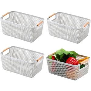 Ziliny 4 Pcs Plastic Mesh Baskets with Handles - Mesh Storage Hanging Organizer Bin Container Baskets for Home Organizing Pantry Closet Cabinet Kitchen Fridge Fruit Snacks Gifts, Grey(Medium)