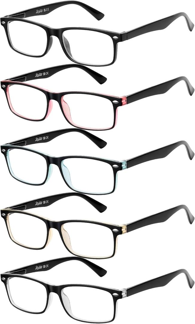 LADEESSE 5-Pack Reading Glasses for Women - Blue Light Blocking Readers for Computer Eye Strain Anti-Glare Men Womens Reader Eyeglasses/W Spring Hinge Bluelight Glass for Woman Eyes Protection(0.50)