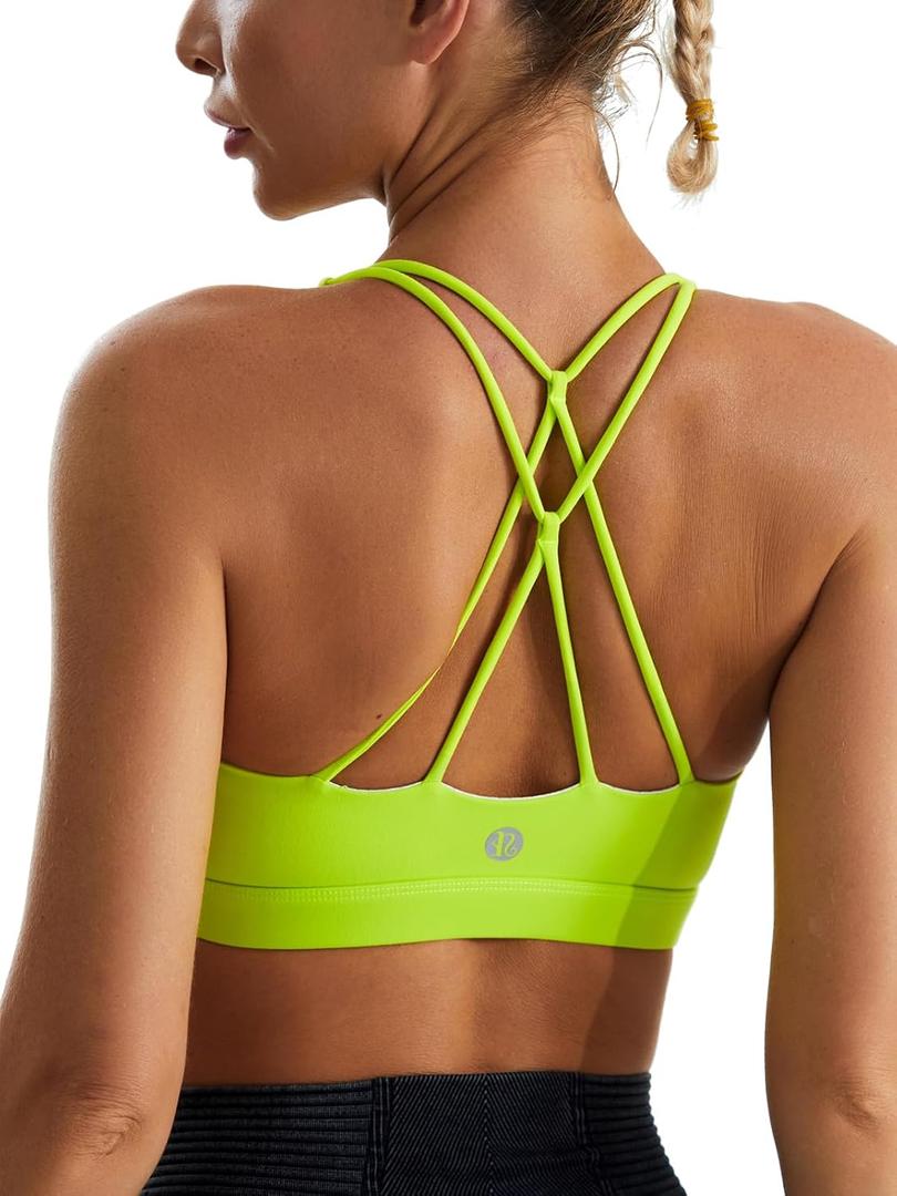 RUNNING GIRL Sports Bras for Women,Padded Sports Bra Tank Top Sexy Crisscross Back High Impact Longline Workout Yoga Bra (Green, XXL)
