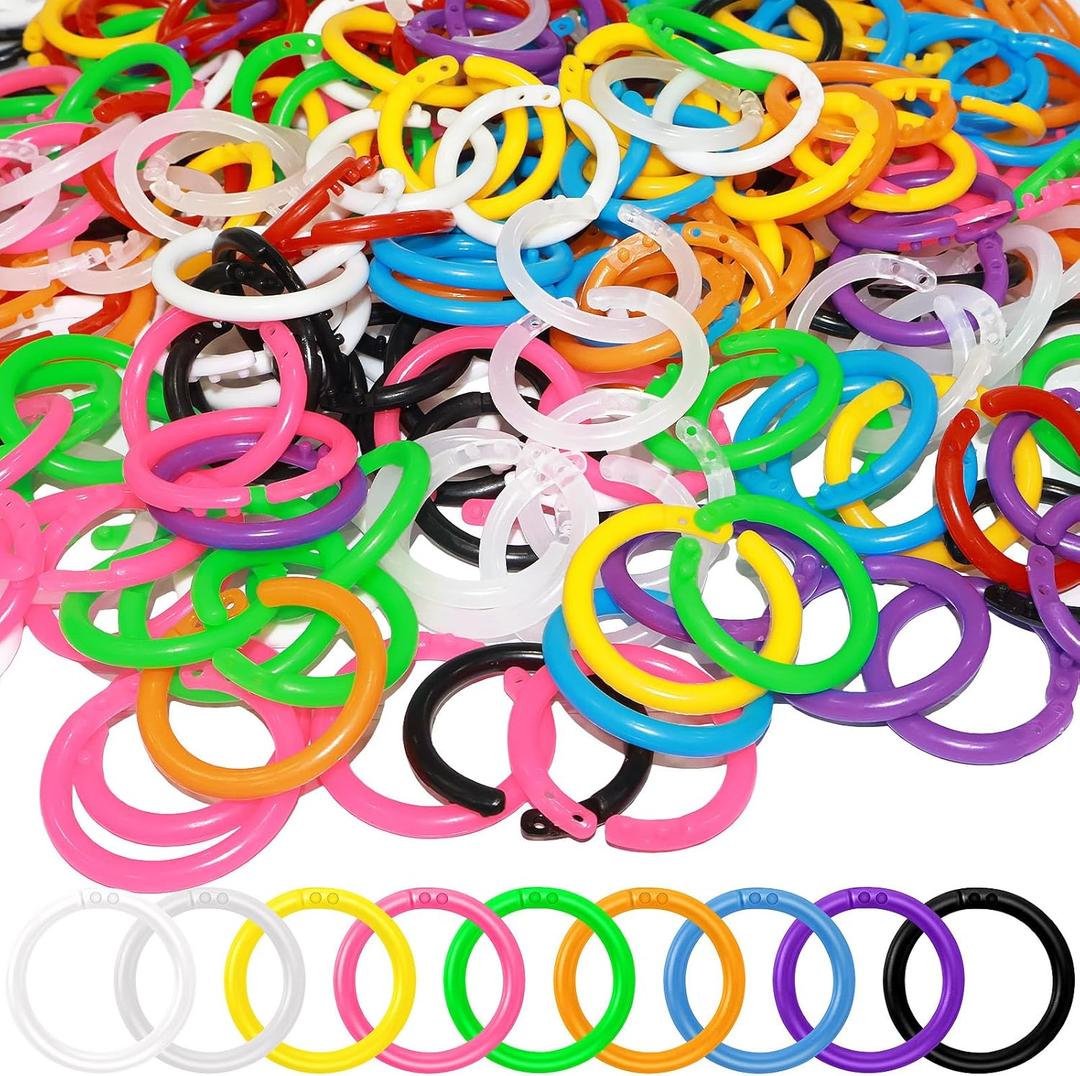 300 Pcs Flexible Plastic Binder Rings,20mm Loose Leaf Rings for Scrapbooks, Index Cards,Documents & Office Supplies Durable Organization Clips for Home,School,and Craft Projects(10 Colors)