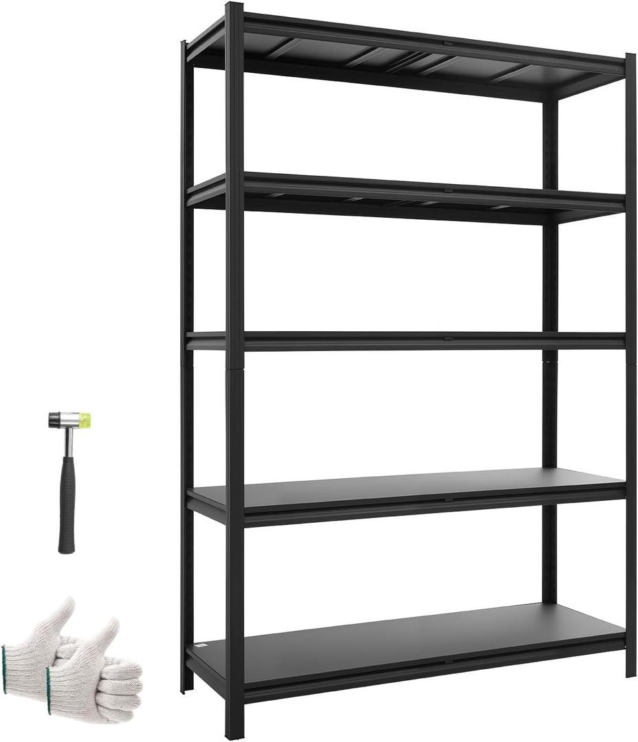 VEVOR Storage Shelves, 5-Tier Adjustable, 2500 lbs Capacity, Heavy Duty Garage Storage Shelving Unit, Metal Utility Rack Shelf, for Garage Warehouse Basement Kitchen, 48.43" W x 18.31" D x 71.38" H