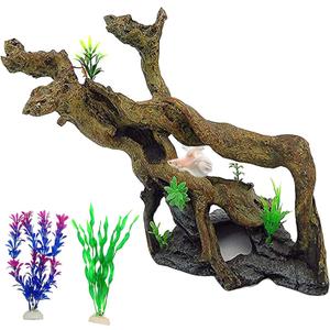PINVNBY Resin Driftwood Aquarium Decoration Tree Branch Fish Tank Trunk Ornament Betta Log Reptile Climb with Holes for Shrimp Lizard Fish Gecko(3 PCS)
