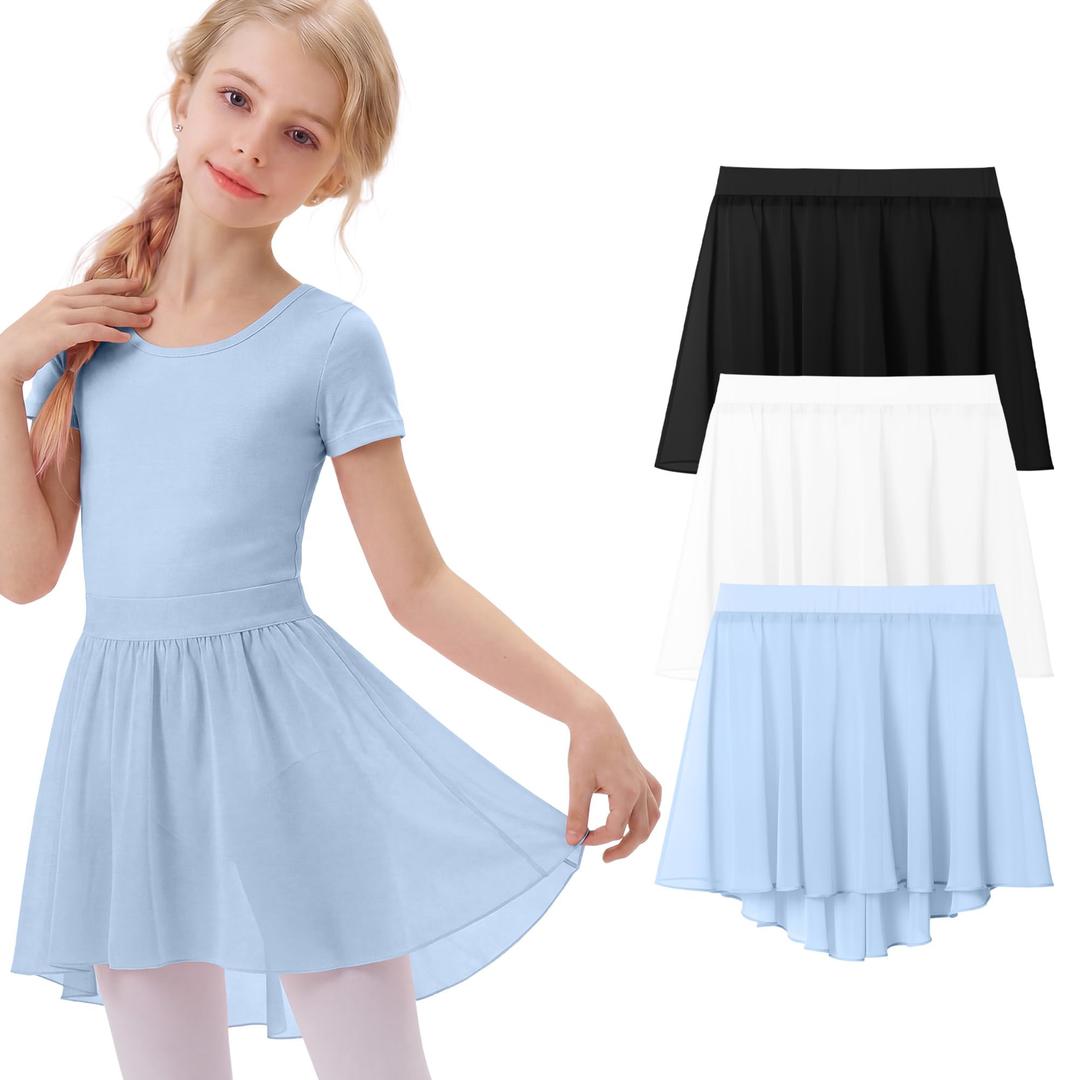 LessonZoo 3 Pack Girls' Ballet Skirts, 3-Color, 4-6 Years