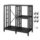 METYERRY Adjustable Kitchen Bakers Rack with Power Outlet,4-Tier Microwave Stand Kitchen Cart,Mini Fridge Stand with Storage,Bar Cabinet,Suitable for Office,Coffee Bar,Living Room,Patio, Black