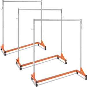 VEVOR Z Rack, Industrial Grade Z Base Garment Rack, Rolling Sturdy Steel Z Base Clothing Rack with Lockable Casters, for Home Clothing Store Display Orange (3 Sets) (24" x 63" x 71")