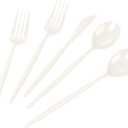 LIYH 150 Pcs Ivory Plastic Cutlery Sets - Ivory Plastic Silverware Heavyduty, Disposable Utensil Sets, 50 of Each Forks, Knives & Spoons Flatware Set for Party Birthday