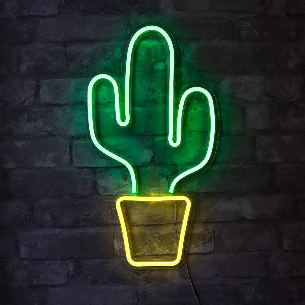 Isaac Jacobs 19 x 10 inch LED Neon Green Cactus with Yellow Planter Wall Sign for Cool Light, Wall Art, Bedroom Decorations, Home Accessories, Party, and Holiday Dcor: Powered by USB Wire (CACTUS)