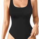 MANGOPOP Women Double Lined Tank Top Body Suits Scoop Neck Racerback Sleeveless Bodysuit for Women, Small