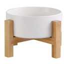 Ceramic Cat & Dog Bowl with Non-Slip Wooden Stand for Pets, Solid