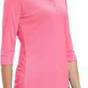 MOHEEN Womens Dry Fit Polo Shirt 3/4 Sleeve Golf Collared Shirts UPF 50+ Top (Pink, XXL)