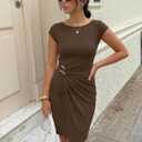 MEROKEETY Women's Summer Cap Sleeve Bodycon Short Dress 2026 Wrap Elegant Cocktail Wedding Guest Party Date Night Dresses (Brown, S)