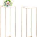 Nuptio Gold Vases for Centerpieces Wedding with Acrylic Panel - 2 Pcs 31.5 inch Tall Metal Flower Vase Flowers Stand - Elegant Bulk Weddings Decoration Table Geometric Centerpiece for Party Tables