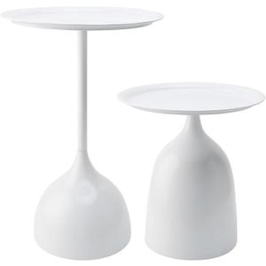Small Side Table Set of 2, Round End Tables for Narrow Spaces, Metal, White