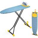 Ironing Board, Compact Iron Board with Silicon Iron Mat, Heat Resistant Cover, 7 Height Adjustable, Foldable Ironing Board Wall Mount Hanger, 13x43" Yellow