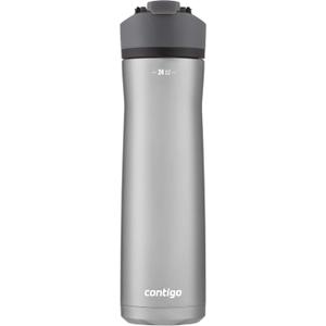 Contigo Cortland Chill 2.0 Vacuum-Insulated Stainless Steel Water Bottle, Spill-Proof Sip Technology, Interchangeable Lid, 24oz, Steel/Licorice, Perfect for Fitness Travel Everyday Use