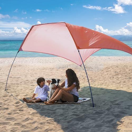 ALYCASO Beach Wind Shade Canopy, Shade Sun Shelter Tent for Beach, Backyard, Grassland, Park, Light Weight, Easy Set Up, 78 Sq. Ft. of Shade for 1-3 People, Lite Burnt Coral