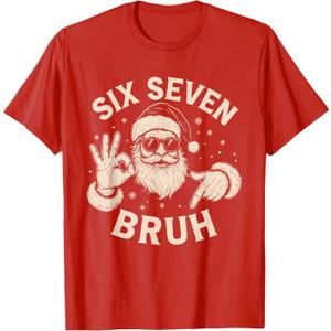 Bruh 67 Christmas Santa Six Seven 6 7 Boys Christmas Pajamas T-Shirt, Red 