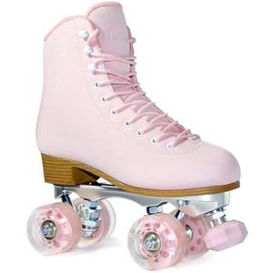 Roller Skates for Women or Men with Height Adjustable Rubber Stoppers Retro Suede Quad Roller Skates for Outdoor and Indoor (Pink, 7)