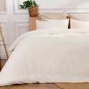 RENEWROOTS Off White Duvet Cover King, 100% Sandwashed Cotton Soft King Size Duvet Cover Set 3 Pieces with Zipper Clousre & Corner Buttons (Off White, King 104 x 90)