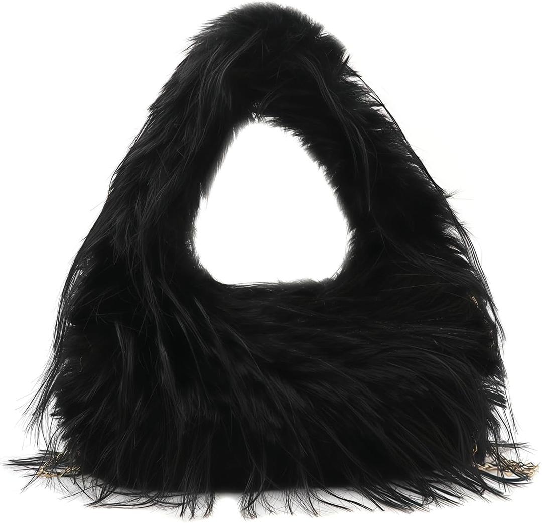 Womens Fluffy Faux Fur Tote Bag Feather Evening Bags Clutch Purses Shoulder Crossbody Bag